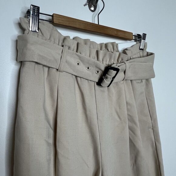 Ann Taylor Wide Leg High Rise Belted Trouser Pants Khaki Tan Womens Small - Picture 2 of 10